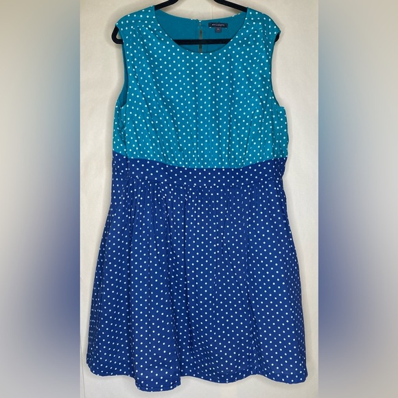 ModCloth Emily and Fin Sleeveless Polka Dot Color Block Cotton Dress Sz 2X Plus - Picture 1 of 10